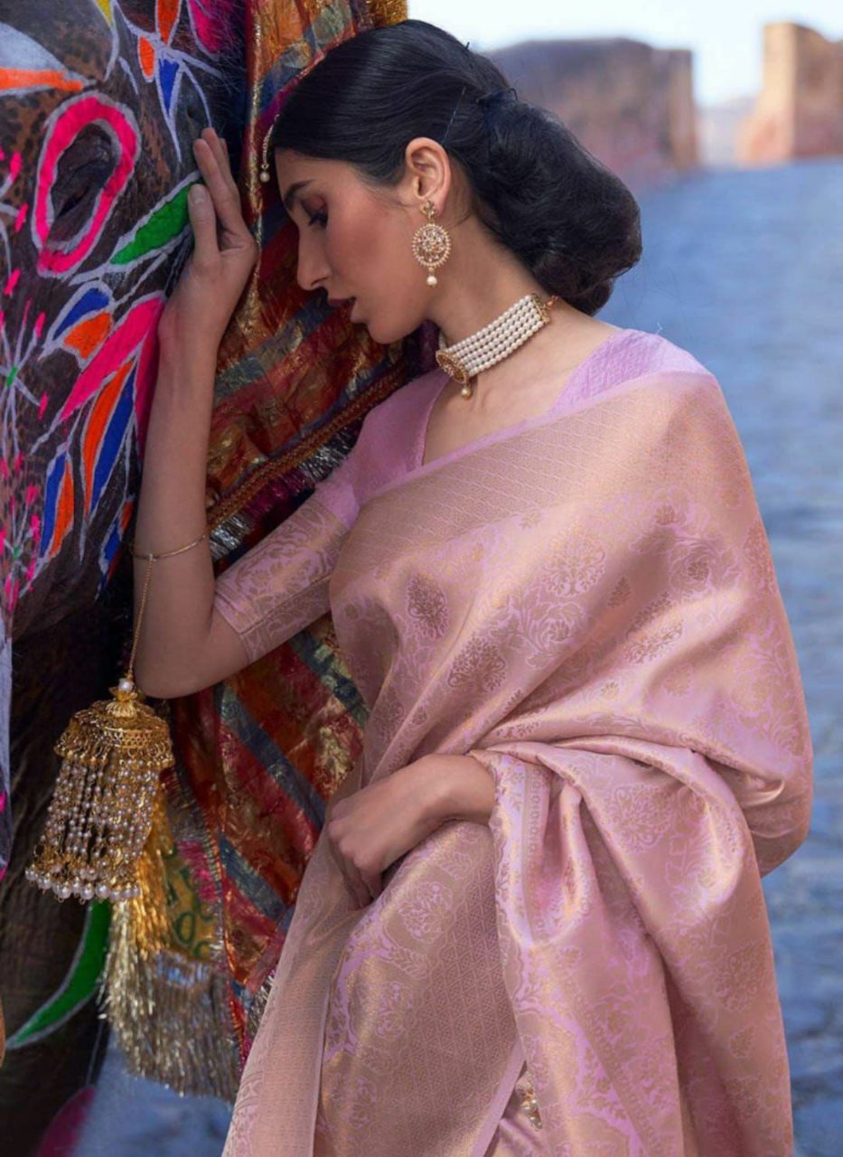 Prominent Baby Pink Kanjivaram Silk Saree