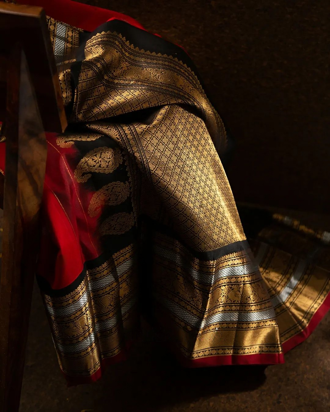 Red Black Luxurious Soft Banarasi Silk Saree
