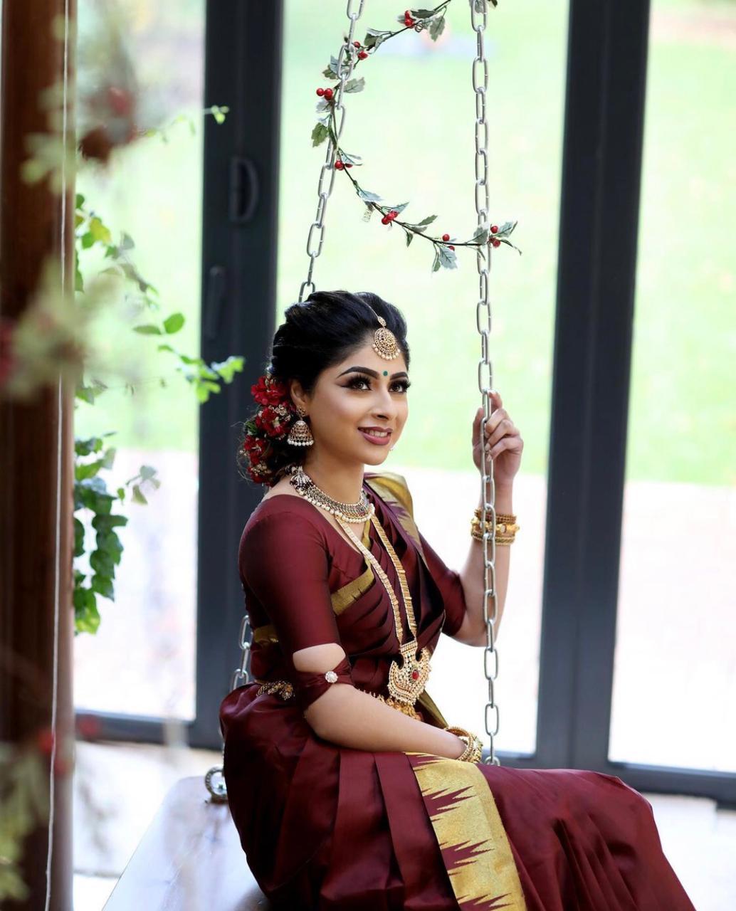 Valiba Beautiful Dark Maroon & Golden Jacquard Work Silk Designer Sarees