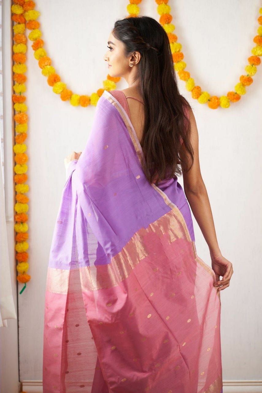 Improbable Lavendor Cotton Silk Saree