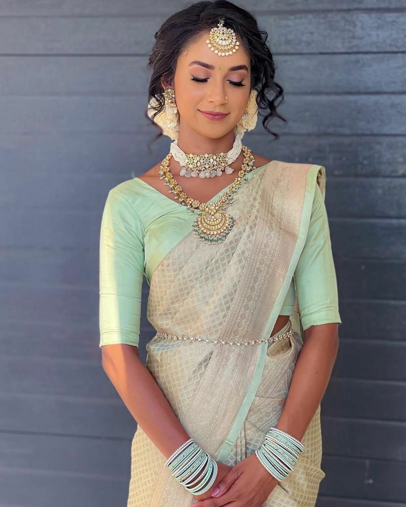 Vedhika Pista Soft Silk Saree