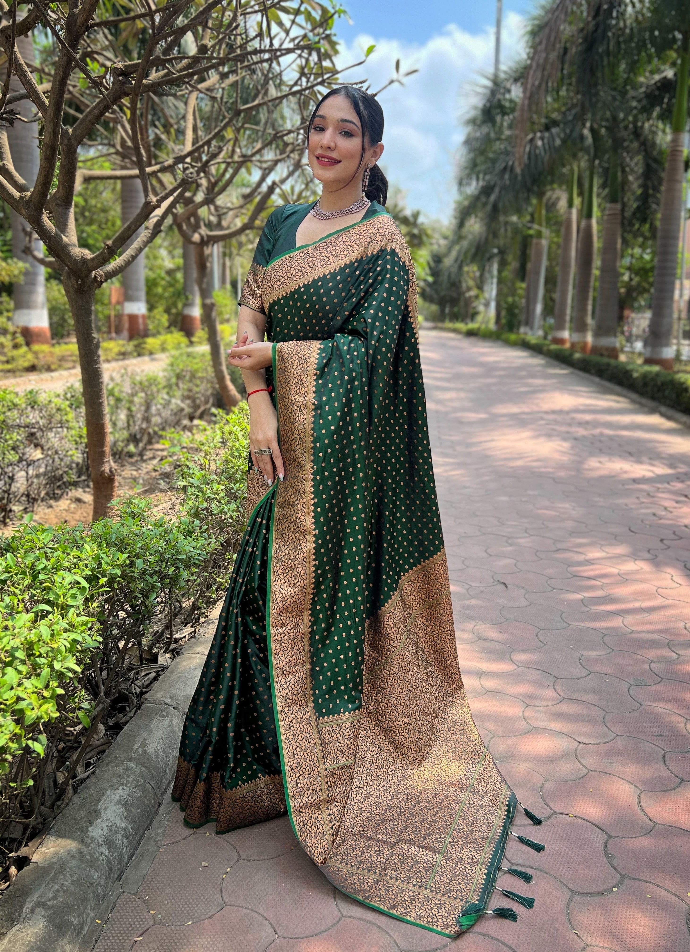 Green Banarasi Katan Soft Silk Saree