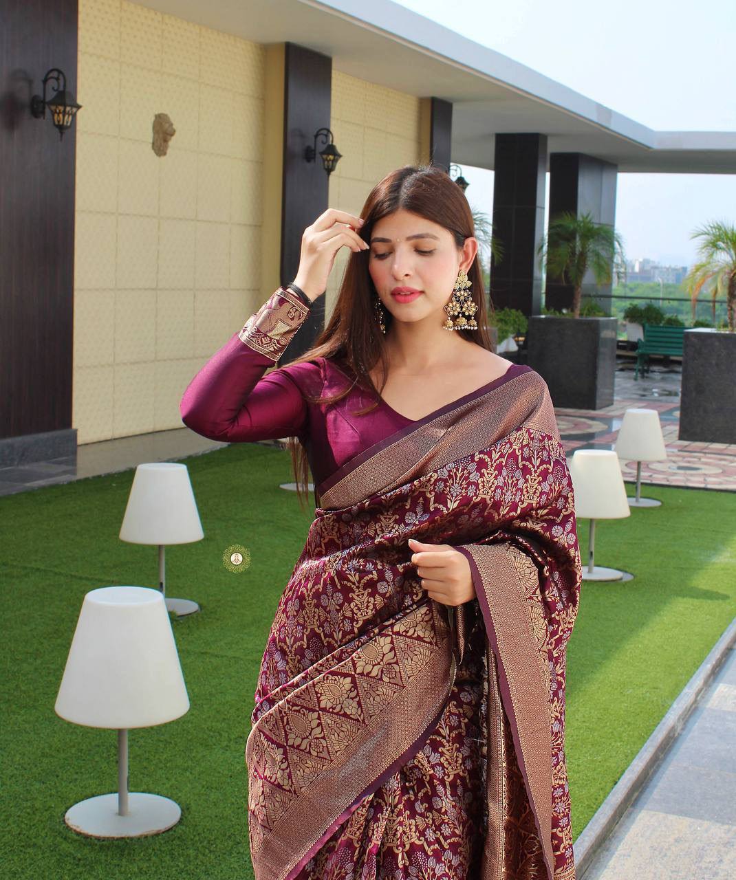 Maroon Panddi With Zari Boder Banarasi Soft silk Saree