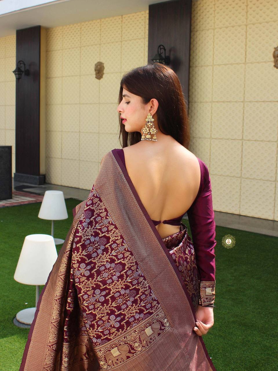 Maroon Panddi With Zari Boder Banarasi Soft silk Saree