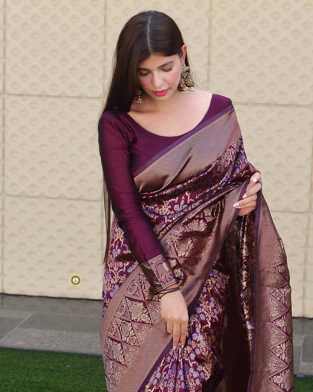 Maroon Panddi With Zari Boder Banarasi Soft silk Saree