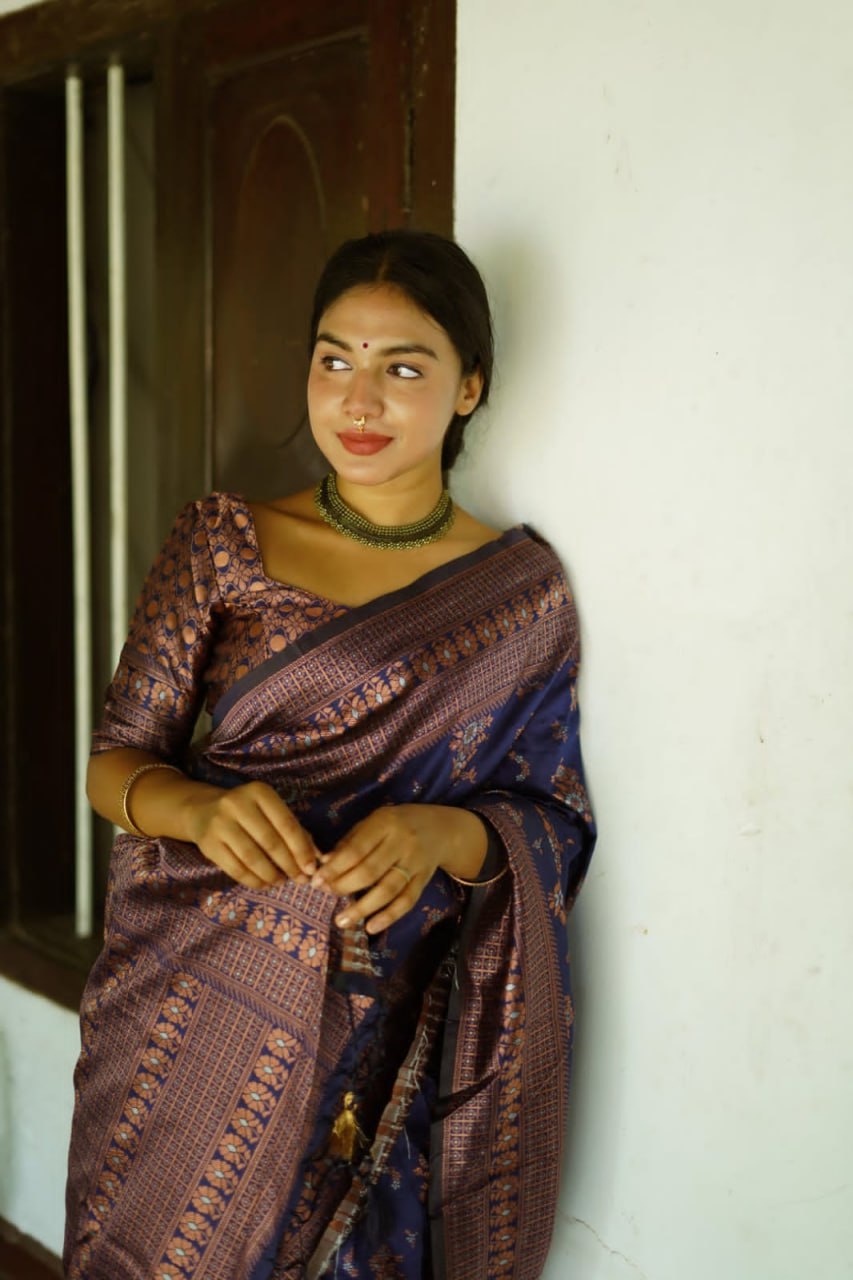 Cute Coffee Color Soft Lichi Silk Saree