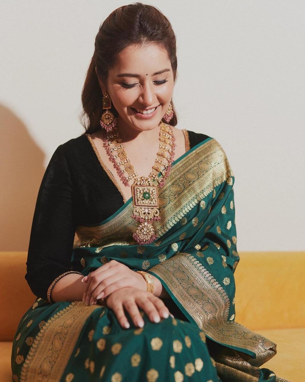 Attractive Dark Green Soft Silk Saree