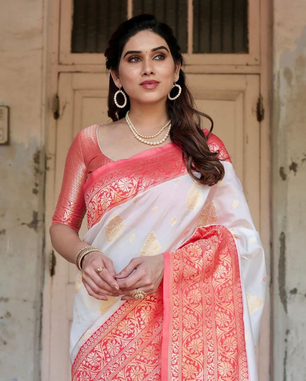 White Soft Banarasi Silk Saree