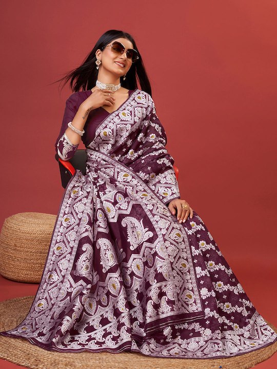 Sonorous Wine Cotton Silk Saree