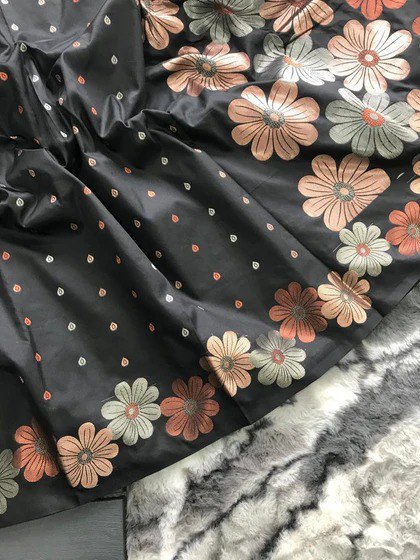 Trendy Black Soft Banarasi Silk Saree