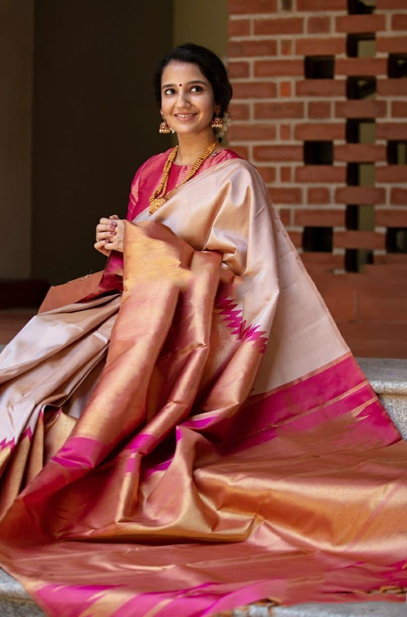 Valiba Beige Beautiful Rich Pallu And Jacquard Saree