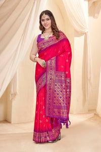 Red Soft Silk Floral Border Contrast Zari Woven Saree