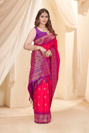 Red Soft Silk Floral Border Contrast Zari Woven Saree