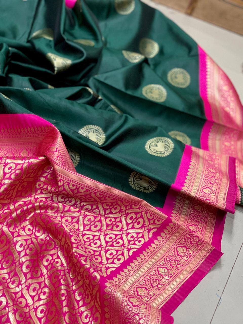 Valiba Attractive Silk Royal Bottle Green Color Jacquard Silk Sarees