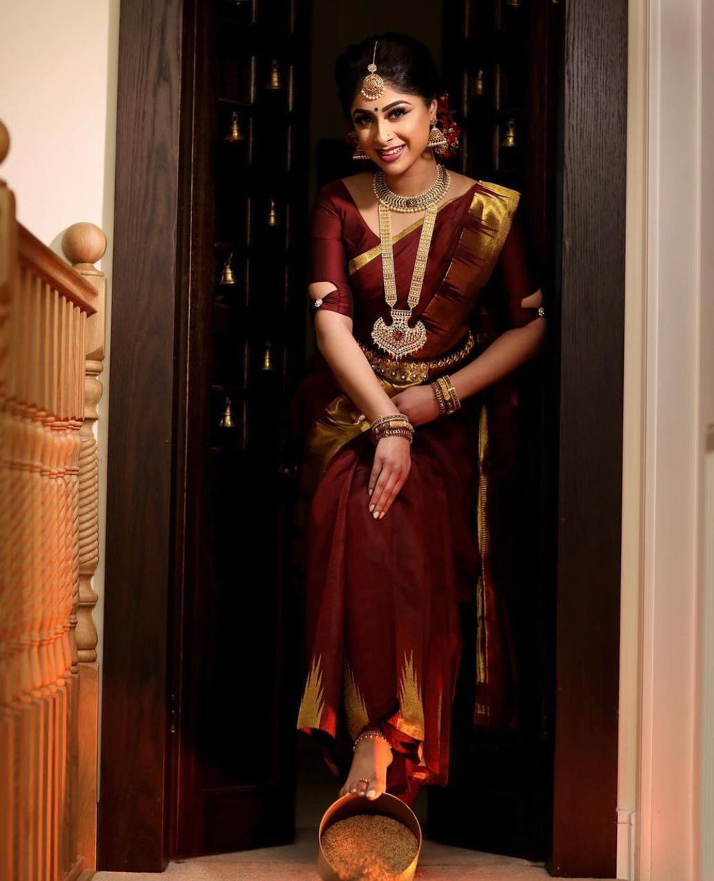 Valiba Beautiful Dark Maroon & Golden Jacquard Work Silk Designer Sarees