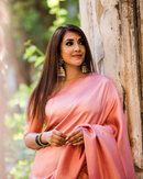Bindu Peach Litchi Silk Saree With Attached Blouse