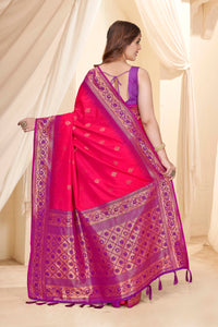 Red Soft Silk Floral Border Contrast Zari Woven Saree