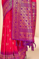 Red Soft Silk Floral Border Contrast Zari Woven Saree