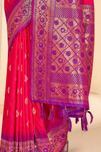 Red Soft Silk Floral Border Contrast Zari Woven Saree