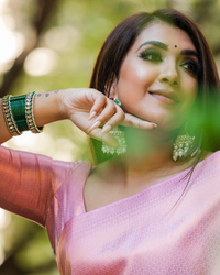 Bindu Peach Litchi Silk Saree With Attached Blouse