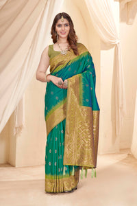 Green Soft Silk Floral Border Contrast Zari Woven Saree
