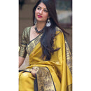 Yollew With Navy Blue Patta Soft Silk Banarsi Saree Weaving