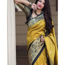 Yollew With Navy Blue Patta Soft Silk Banarsi Saree Weaving