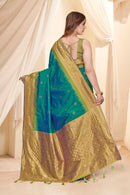 Green Soft Silk Floral Border Contrast Zari Woven Saree