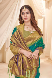 Green Soft Silk Floral Border Contrast Zari Woven Saree