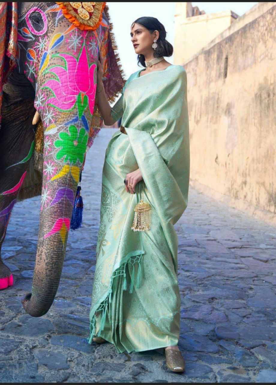 Moss Green kanjivaram Woven Silk Saree