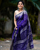 Midnight Elegance Silver Zari Cotton Silk Saree