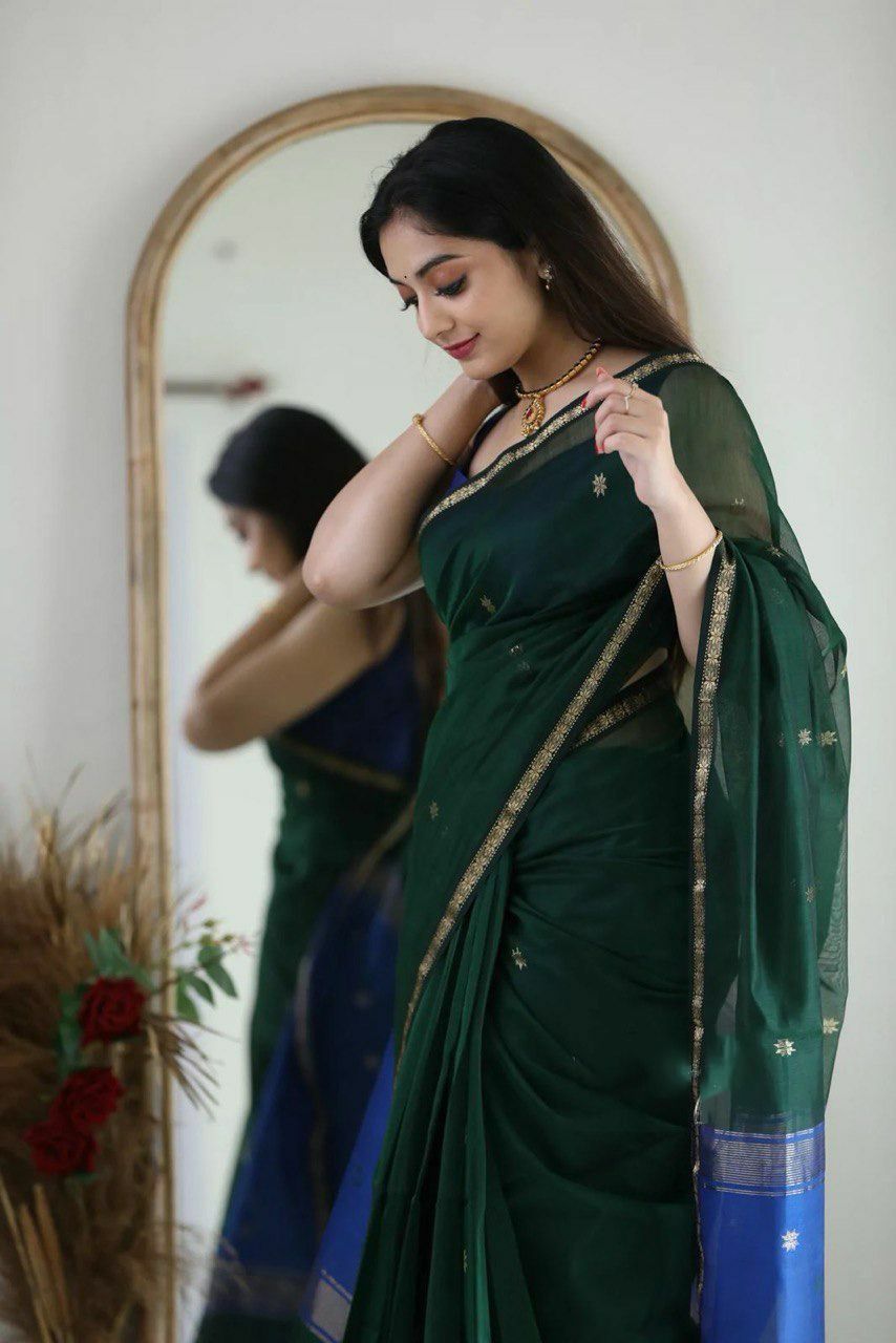 Stuti Green-blue Cotton Silk Saree