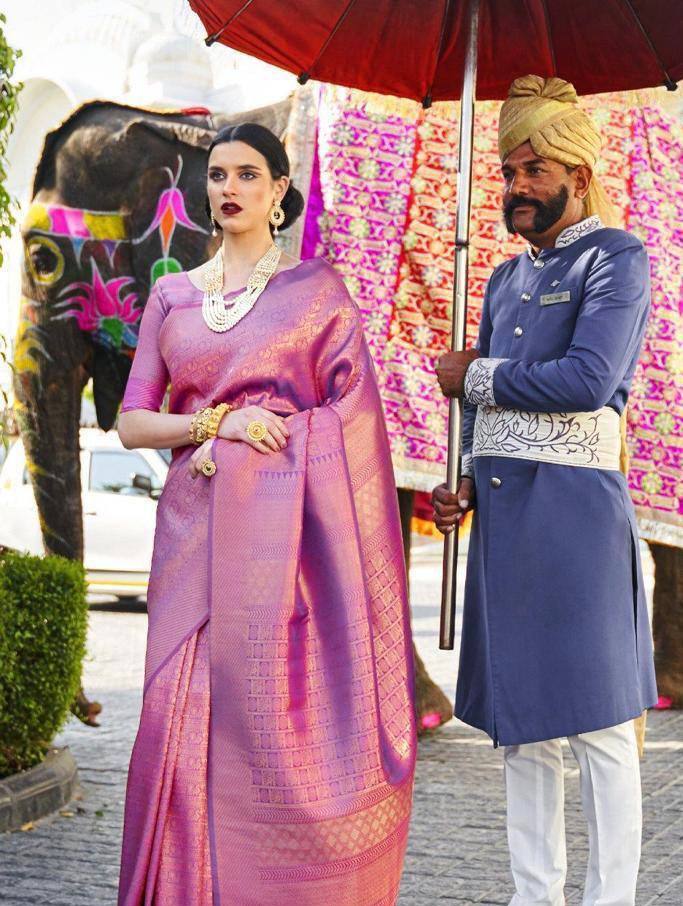 Tempting Purple Kanjivaram Silk Saree