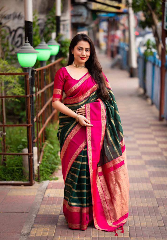 Whimsical Dark Green Soft Silk Saree