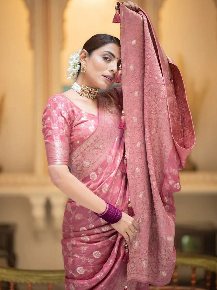 Hira Peach Banarasi Silk Saree