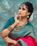 Red With Green Broder Combition Soft Silk Finish Saree Weaving