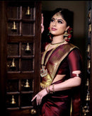 Valiba Beautiful Dark Maroon & Golden Jacquard Work Silk Designer Sarees