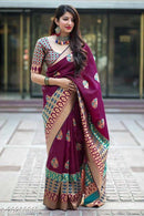 Wine Colour With Golden Patta Combition Soft Lichi Silk Saree Weaving