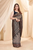 Grey Soft Silk Floral Border Contrast Zari Woven Saree