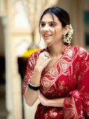 Hema Red Banarasi Silk Saree WIth Fabulouse Blouse Piece