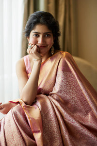 Baby Pink Designer Real Zari Soft Lichi Silk Saree