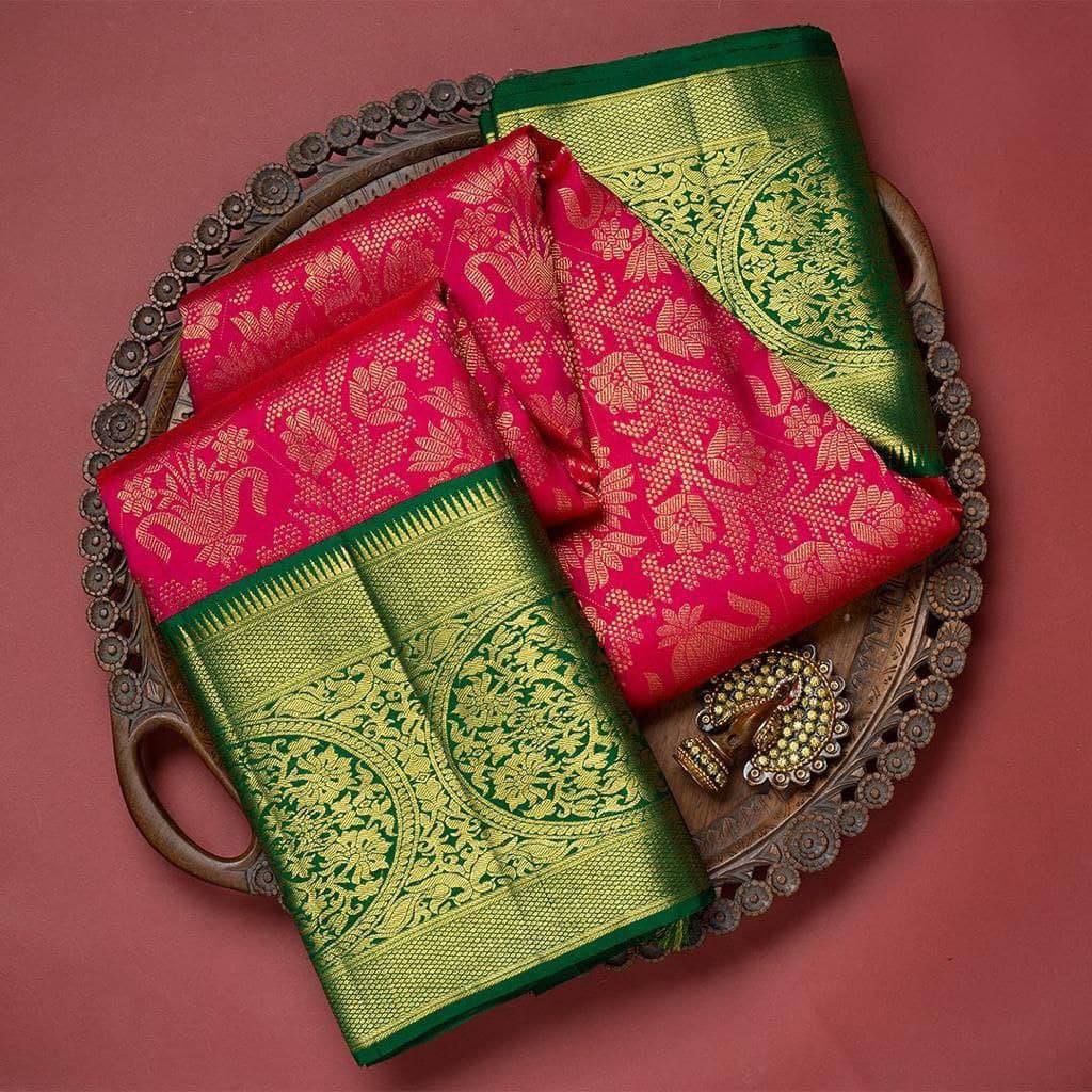 Assemblage Dark Pink Soft Banarasi Silk Saree