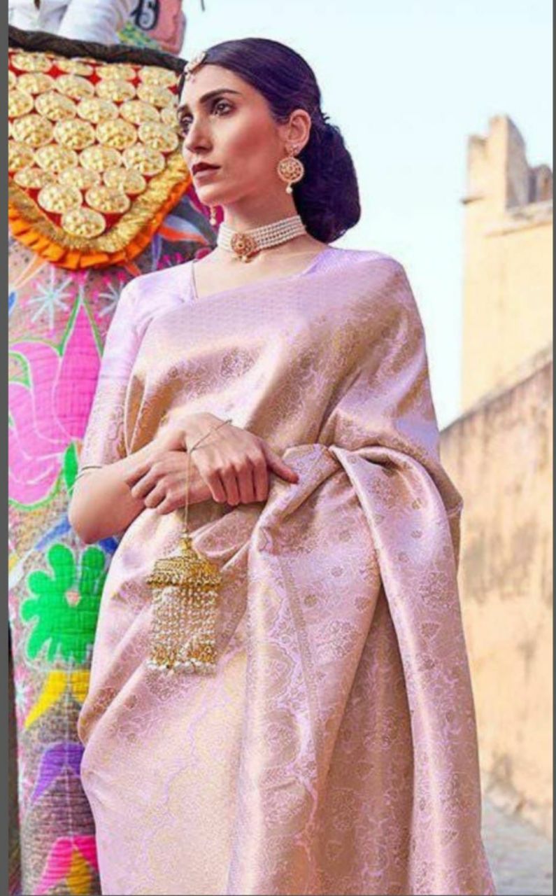 Prominent Baby Pink Kanjivaram Silk Saree