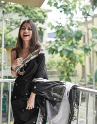 Twirling Black Cotton Silk Saree