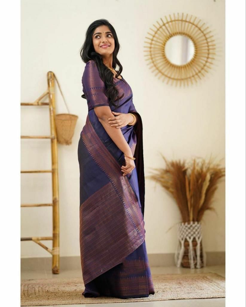 Lagniappe Navy Blue Soft Silk Saree