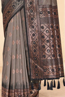 Grey Soft Silk Floral Border Contrast Zari Woven Saree