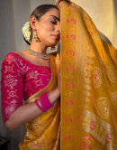 Tisha Yellow Soft Banarasi Saree With Attached Blouse