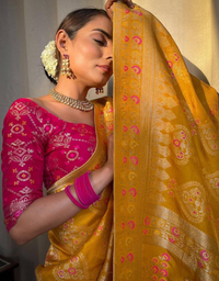 Tisha Yellow Soft Banarasi Saree With Attached Blouse