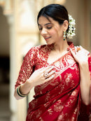 Hema Red Banarasi Silk Saree WIth Fabulouse Blouse Piece
