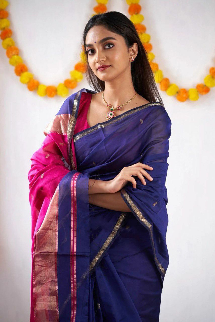 Blue Jacquard Work Soft Lichi Silk Saree
